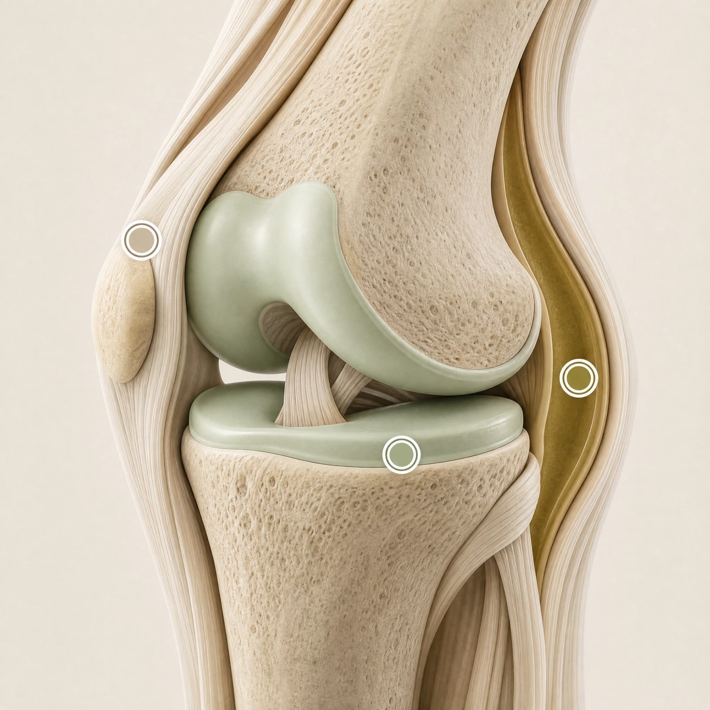 Knee joint anatomy showing the three areas Resolve supports