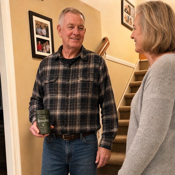Bob Mitchell by the stairs holding InnerWell Resolve