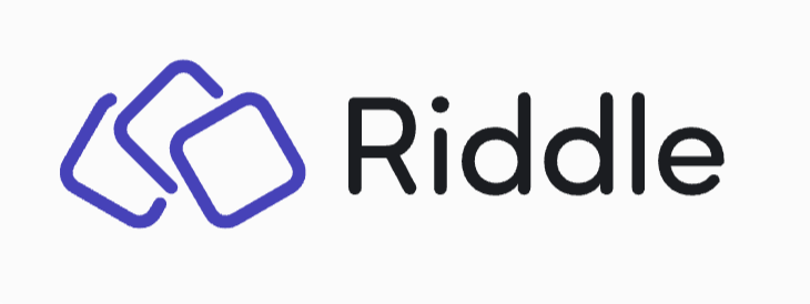 Riddle logo with three overlapping blue squares to the left of the text.