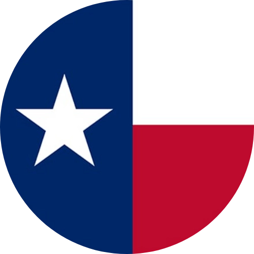 Round icon of the Texas state flag featuring a white star on blue, and horizontal white and red stripes.