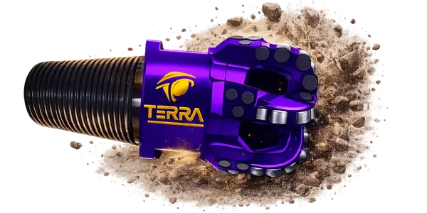 Purple pdc bit with 'TERRA' logo in gold on the side.