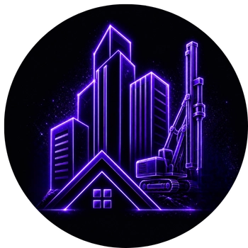Digital wireframe illustration of a HDD Drilling Rig with a growth bar chart and ascending arrow in neon purple showing Terra Rock Bits results driven pdc bits. 