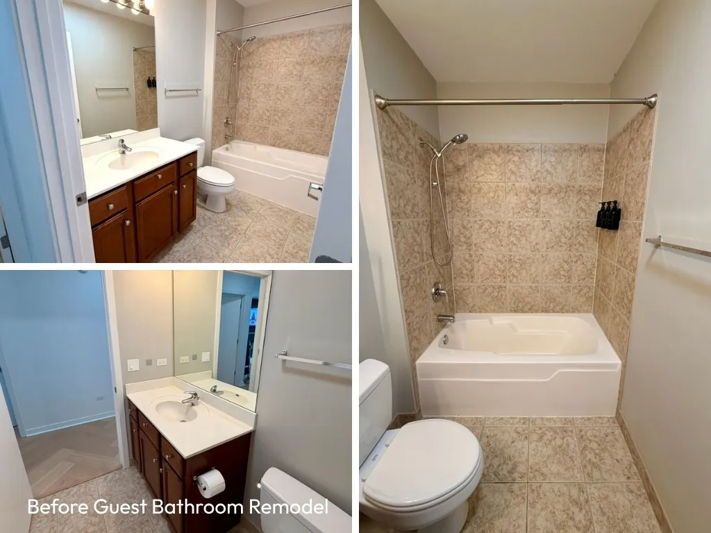 Before pics of a dated guest bathroom in Chicago