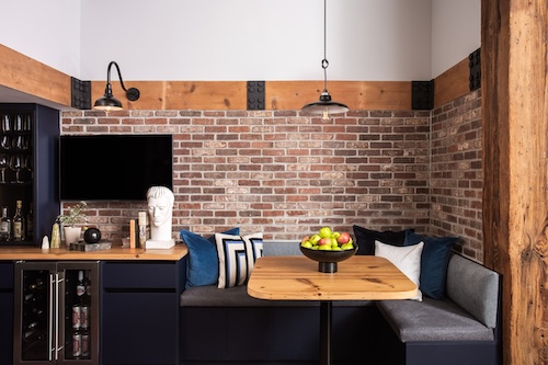 South loop kitchen remodel with custom built-in booth seating and bar
