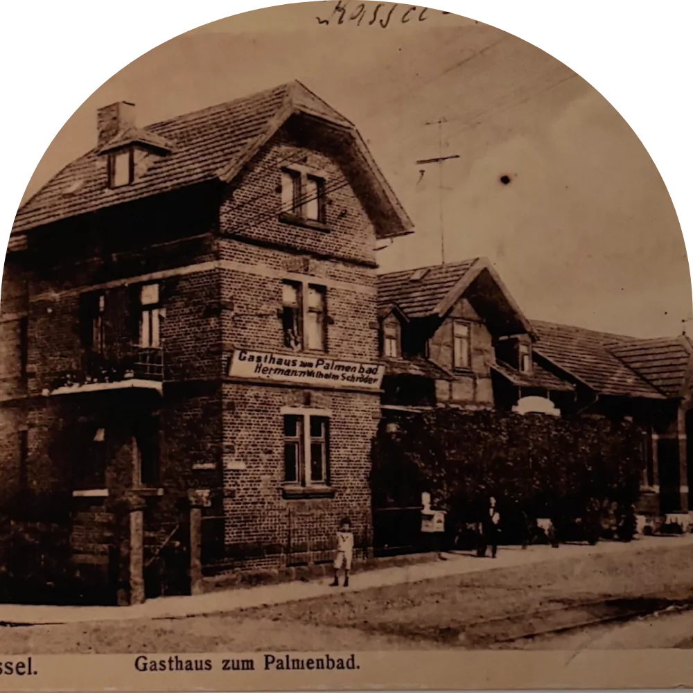 Historische Postkarte Gasthaus zum Palmenbad Kassel