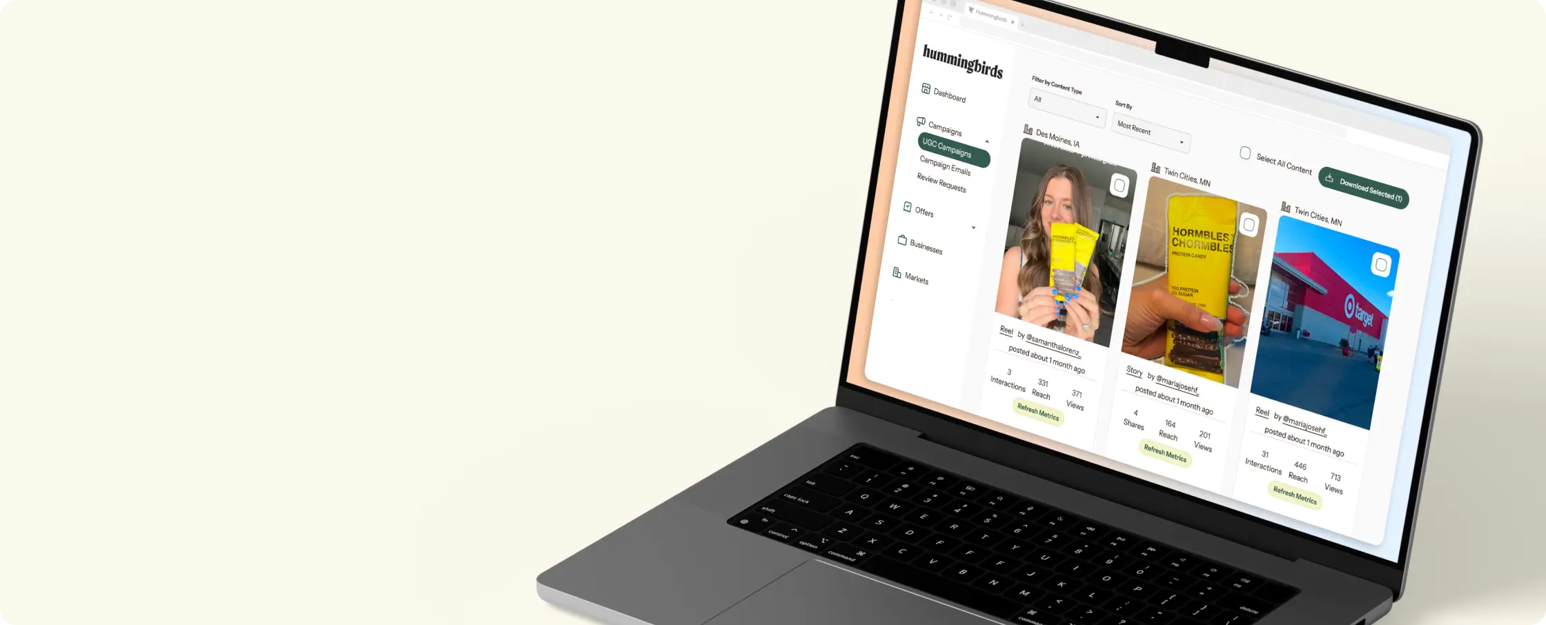 Creator content examples for Hummingbirds UGC campaigns