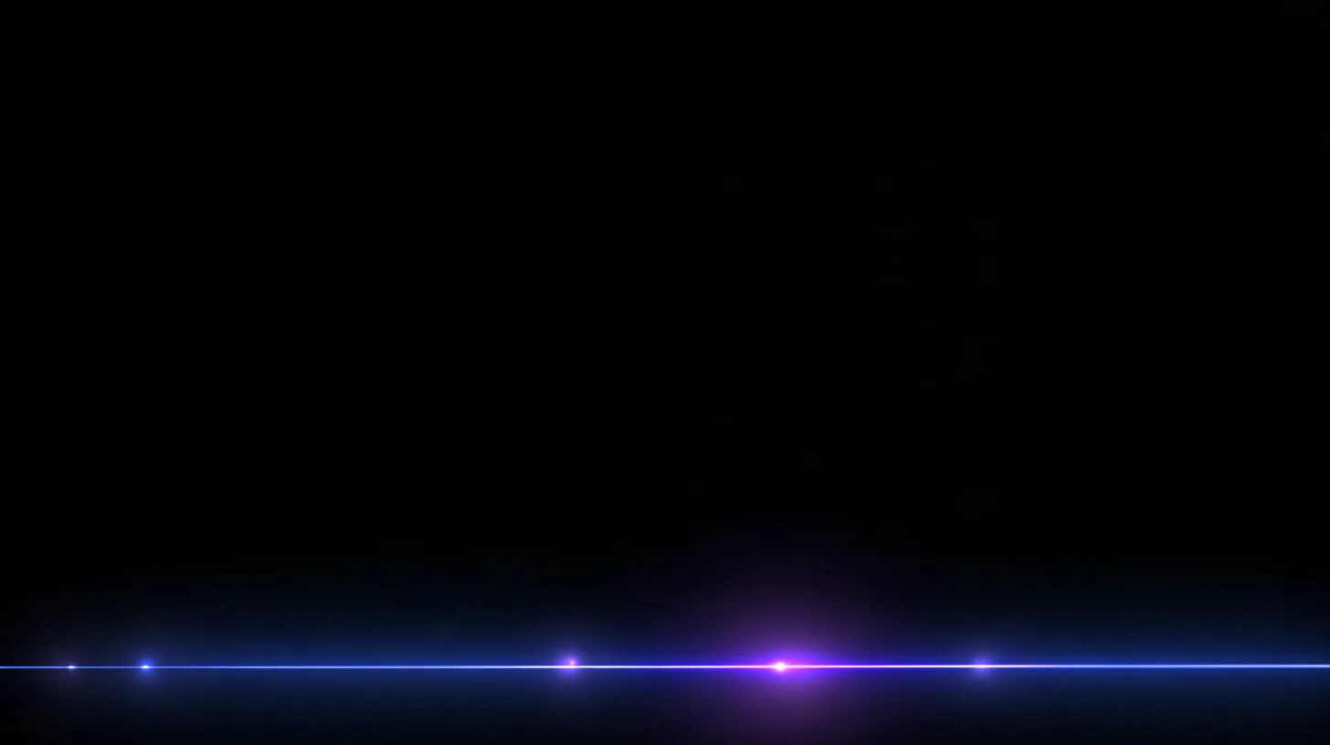 Abstract timeline of light with five glowing markers, one highlighted in violet