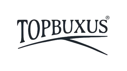 Topbuxus brand logo with stylized text and a curved line underneath.