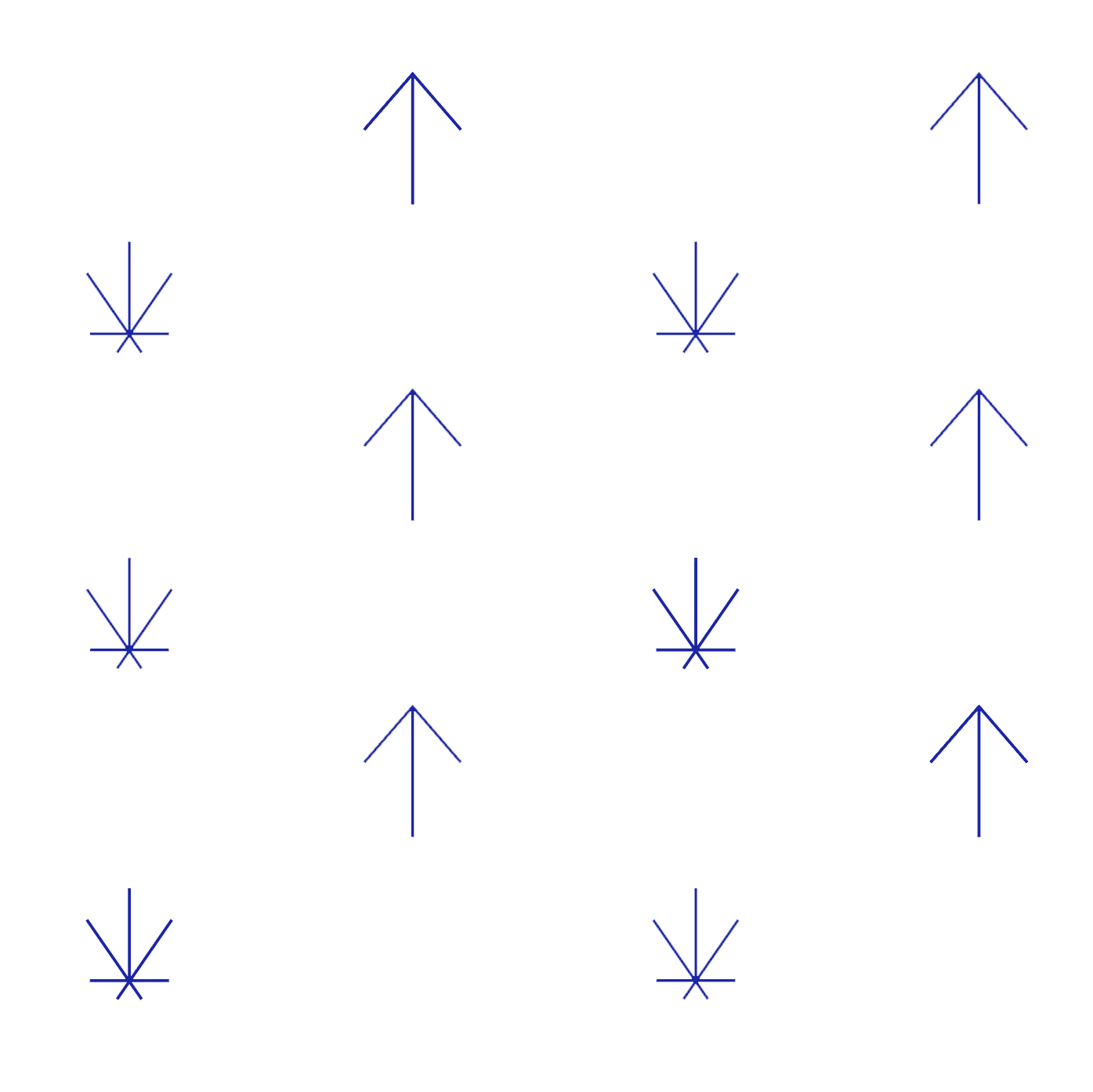Eight blue arrows on a white background, alternating pointing up and down in two columns.