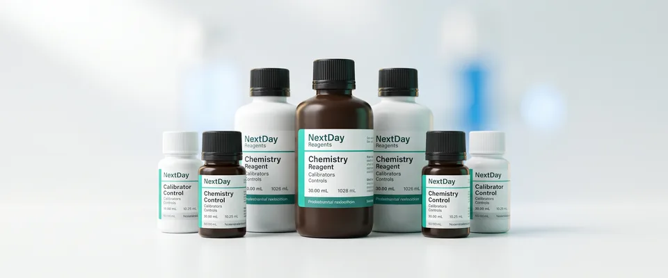 NextDay Reagents clinical chemistry reagents, calibrators and controls