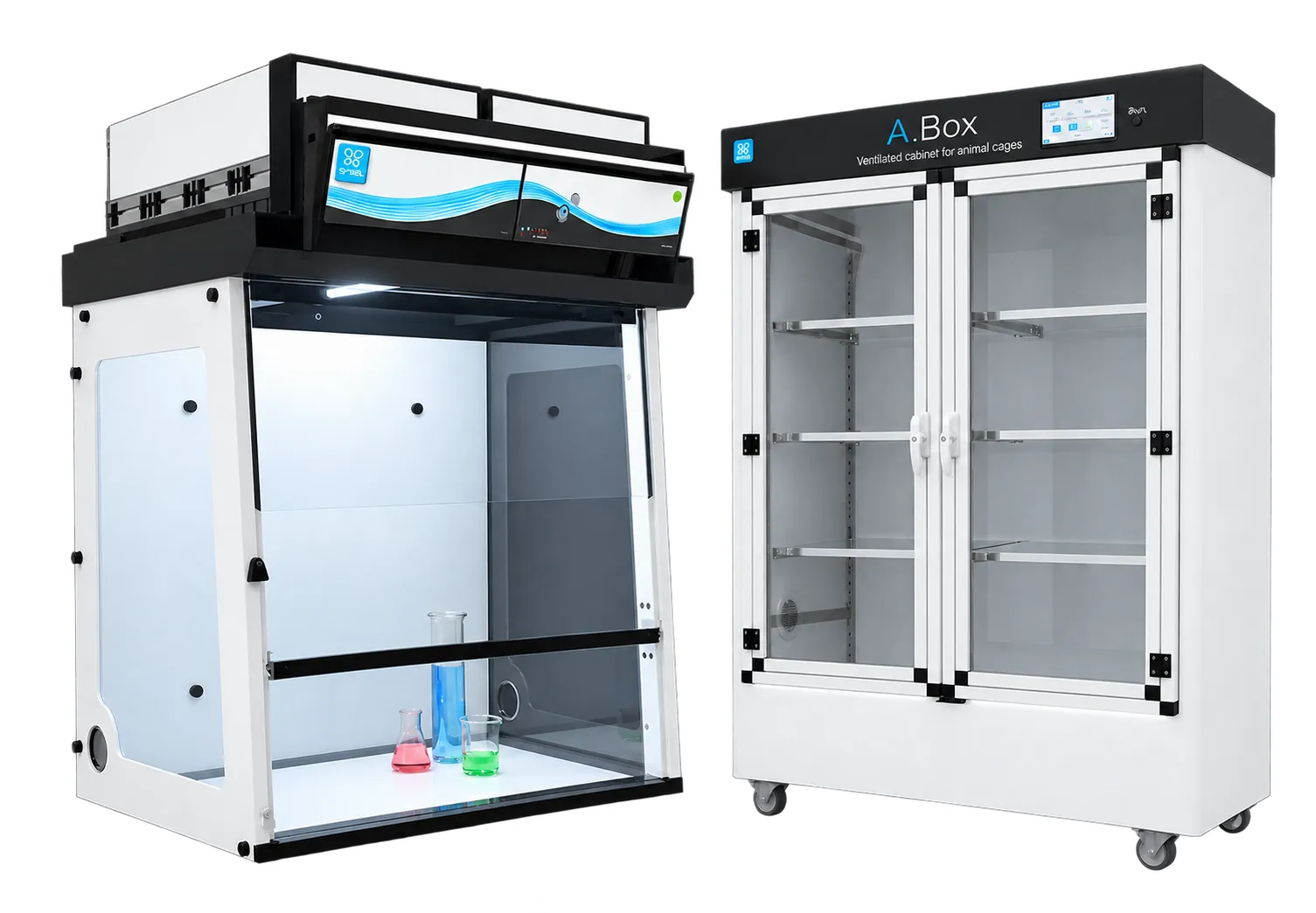 Erlab ductless fume hood and A.Box ventilated cabinet