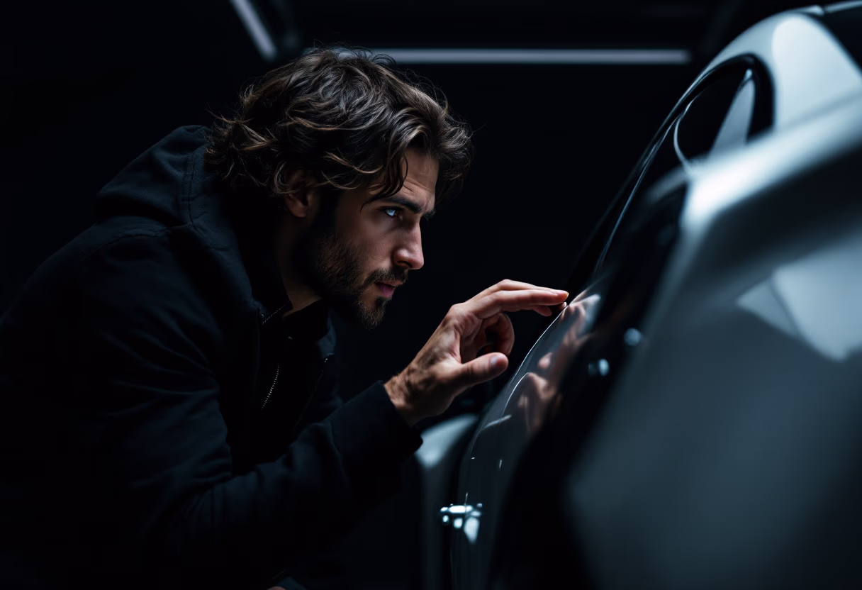 image of a car enthusiast examining a vehicle