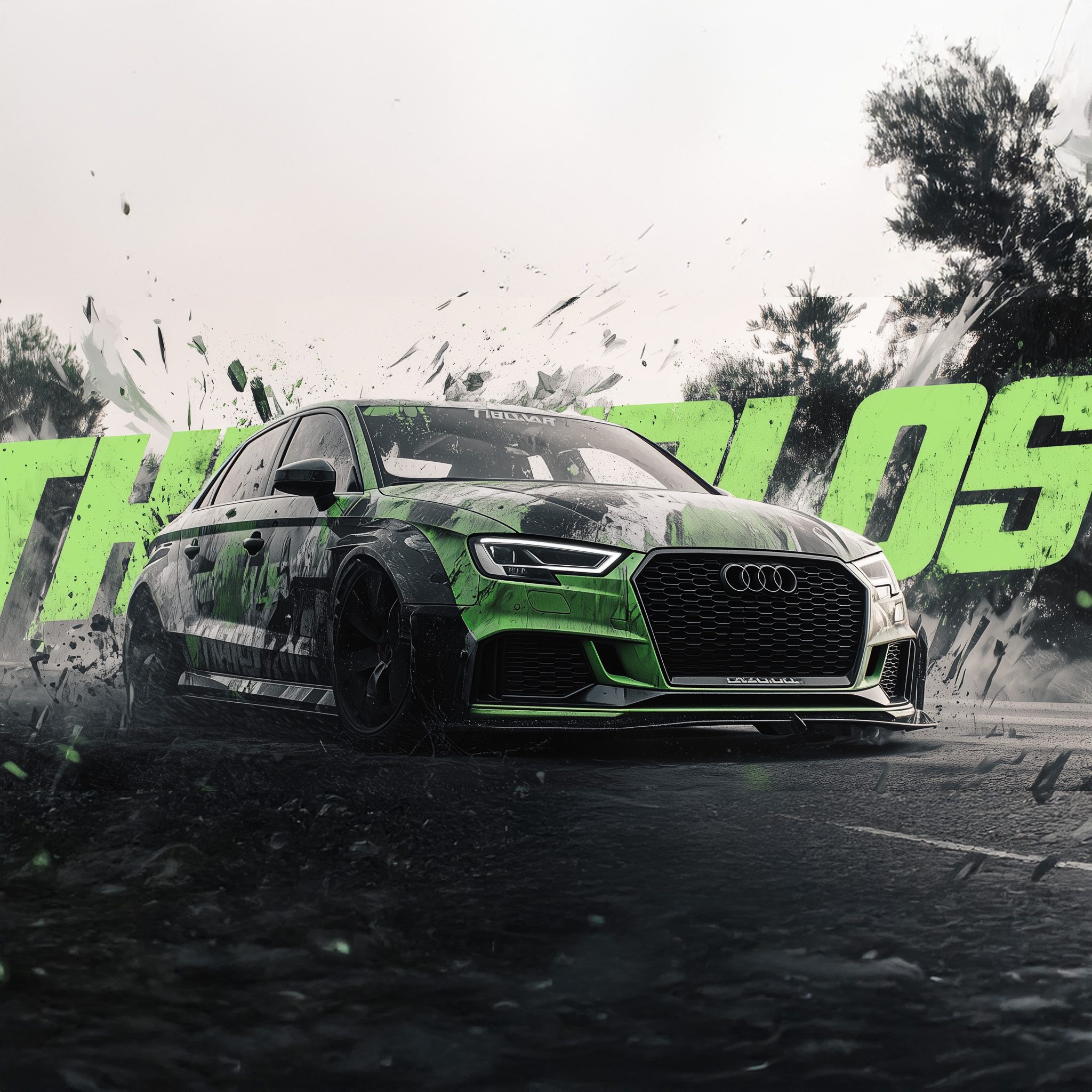 Audi RS7 vehicle wrapped with CoreGuard printable vinyl featuring custom motorsport racing graphics and high-impact color design.