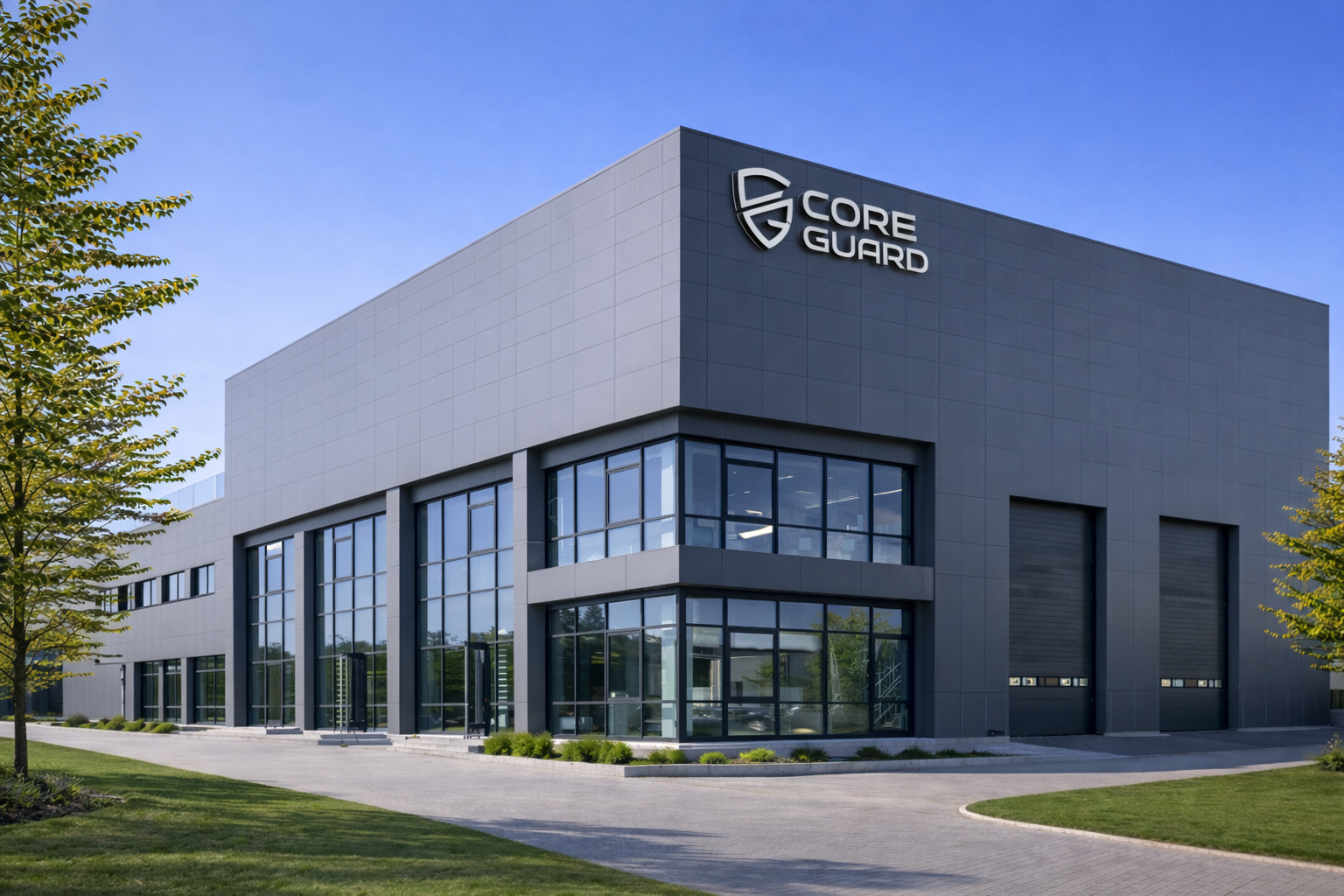 Silver and black Porsche sports car parked inside a modern showroom with reflective tiled floor and glass office.