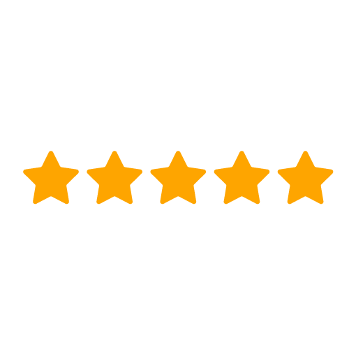 Five orange google stars arranged in a horizontal row representing a five-star rating.