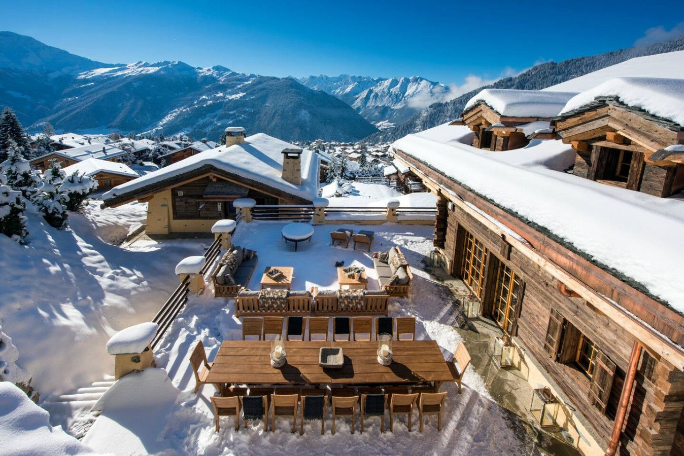 Verbier chalet terrace in the snow
