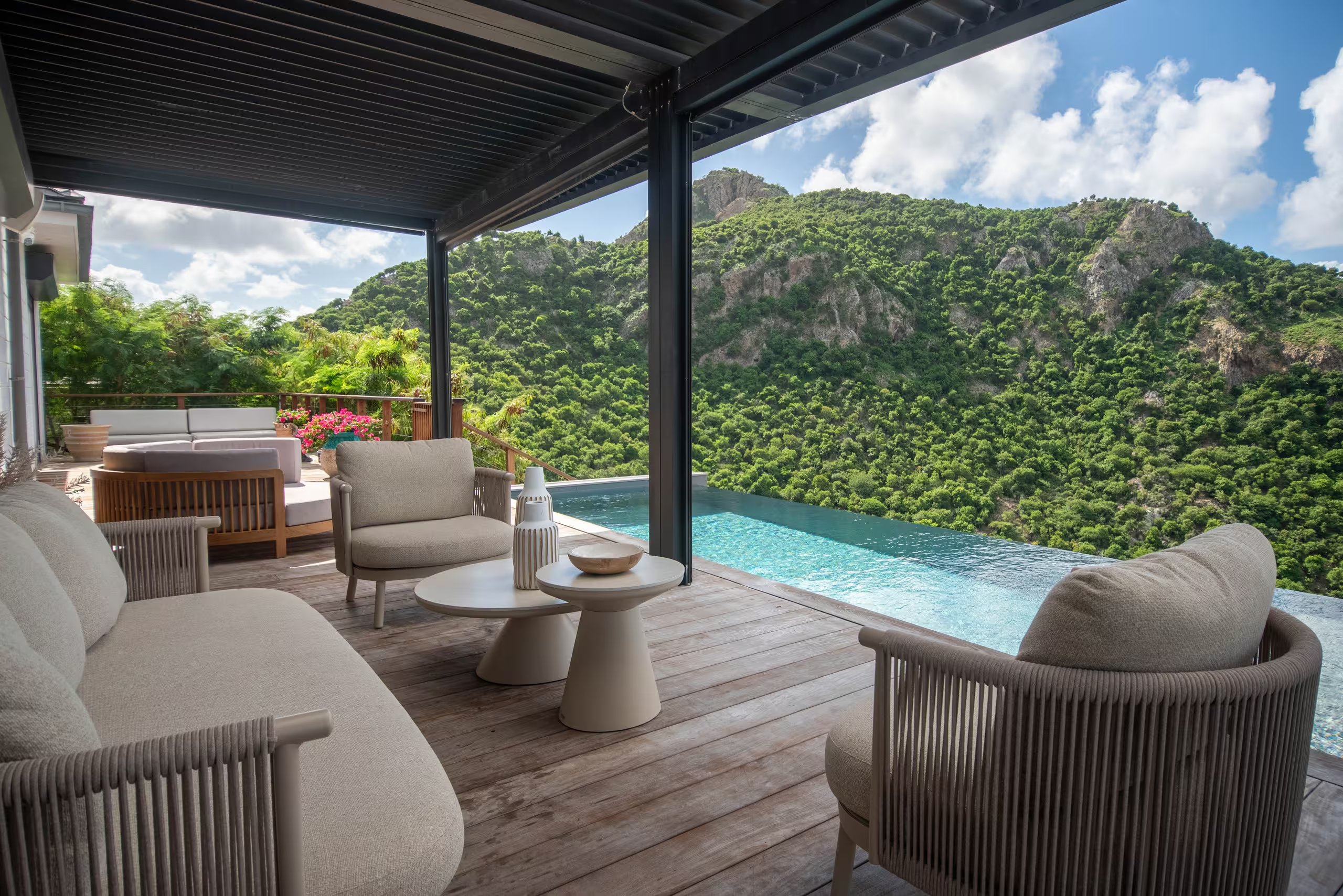 St Barths terrace with an infinity pool