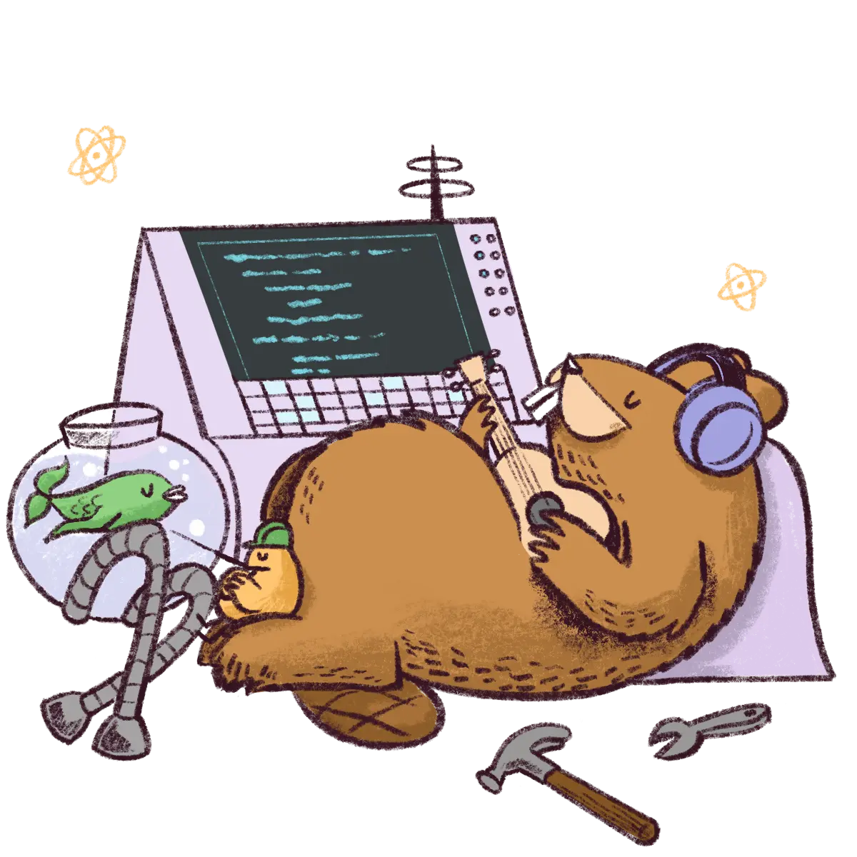 Illustration of a developer relaxing while coding securely
