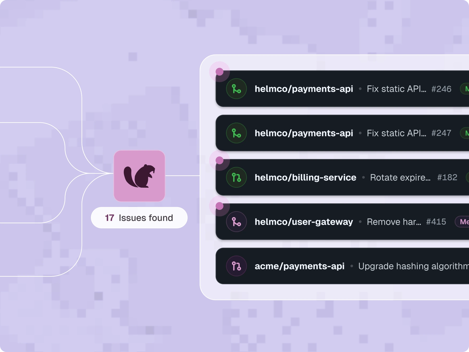 Pull request security interface, view 1