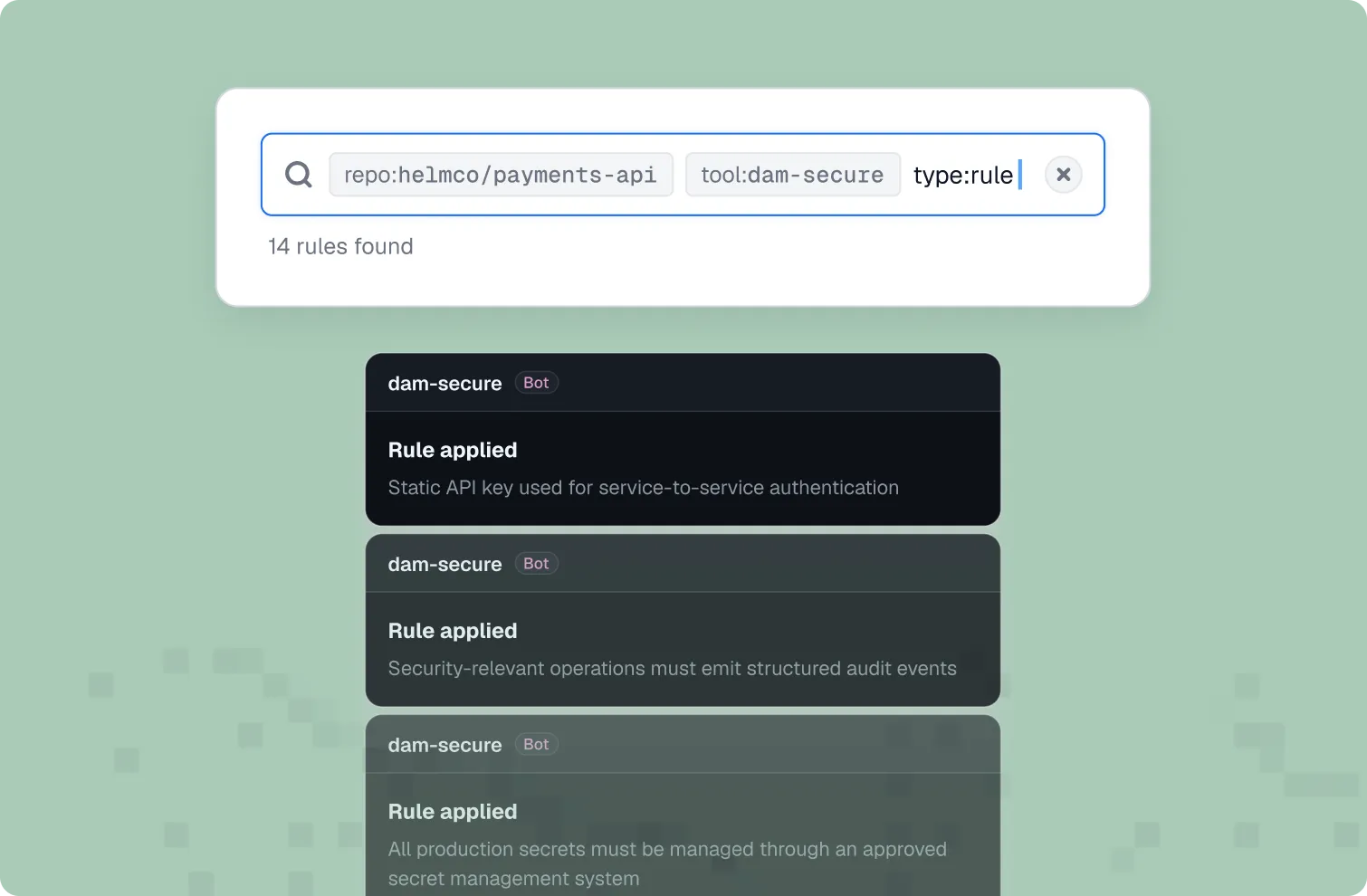Pull request security interface, view 3