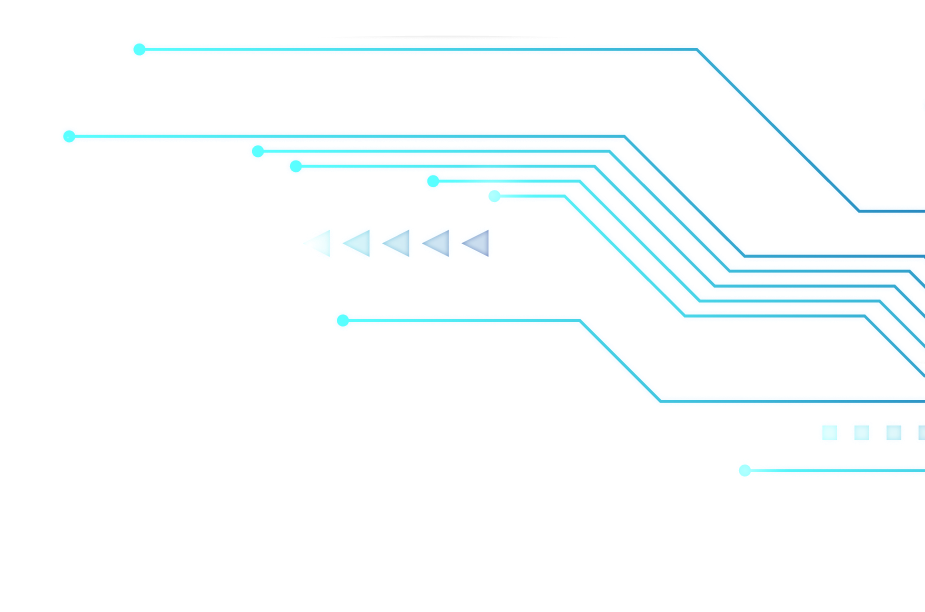 Abstract digital circuit board pattern with light blue interconnected lines, nodes, and arrows on a transparent background.