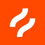 a white logo on a red background