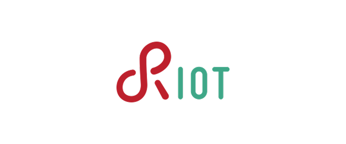 RIOT operating system logo with stylized red R and green letters I, O, T on a white background.