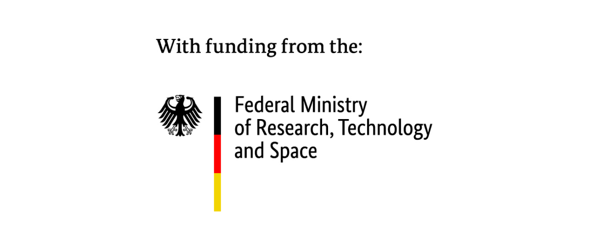 Text stating 'With funding from the:' followed by the German Federal Ministry of Research, Technology and Space logo with a black eagle and vertical black, red, and yellow stripes.