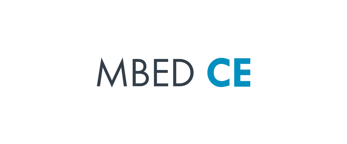 Text logo with the word 'MBED' in dark gray and 'CE' in blue.