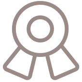 Outline icon of a ribbon award symbolizing achievement or quality.
