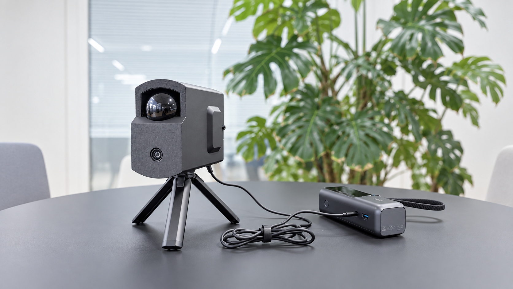 MOVIN TRACIN Lite on a tripod with a portable power bank, ready to capture anywhere