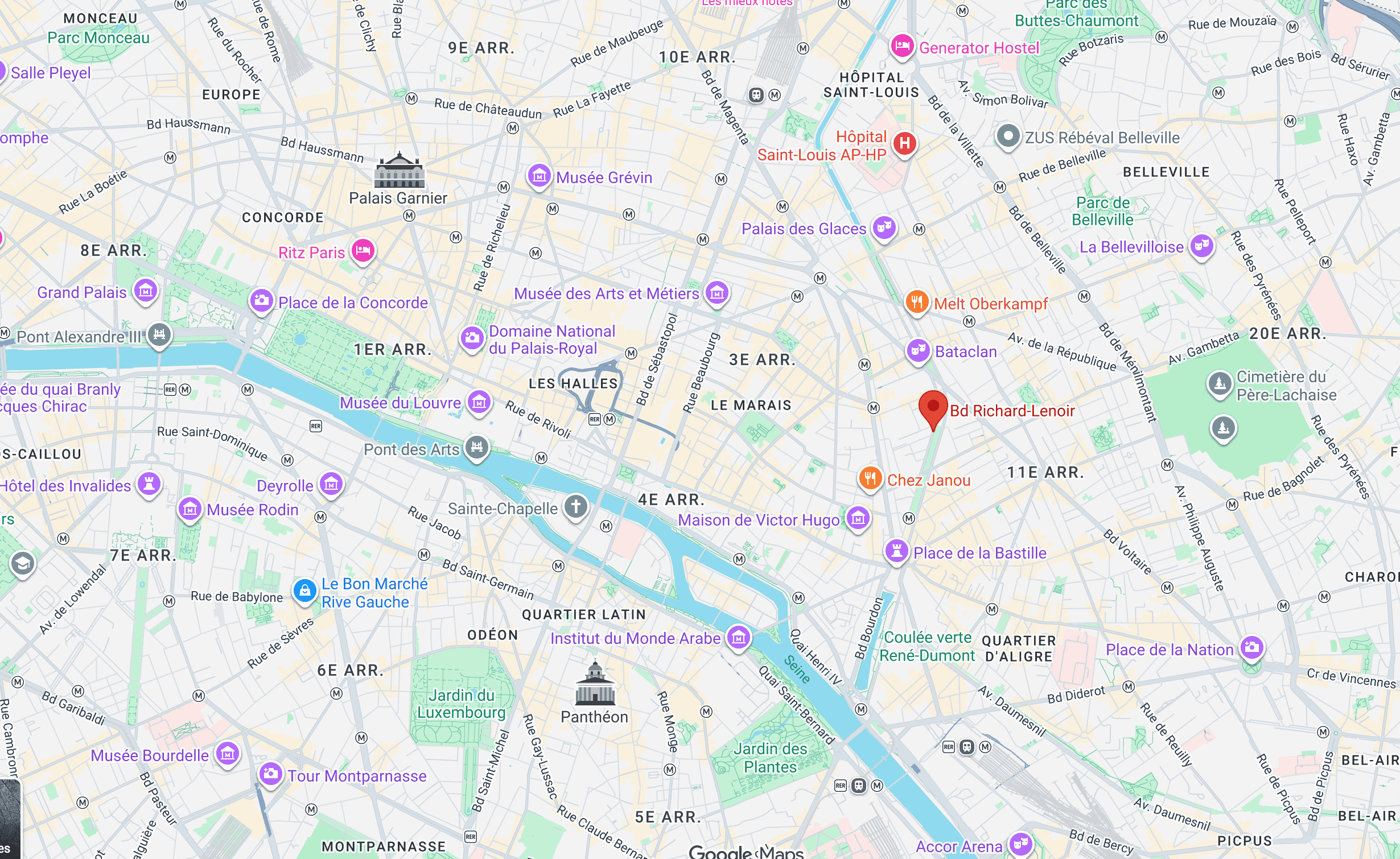 Carte de localisation du restaurant La Cour à Paris 11