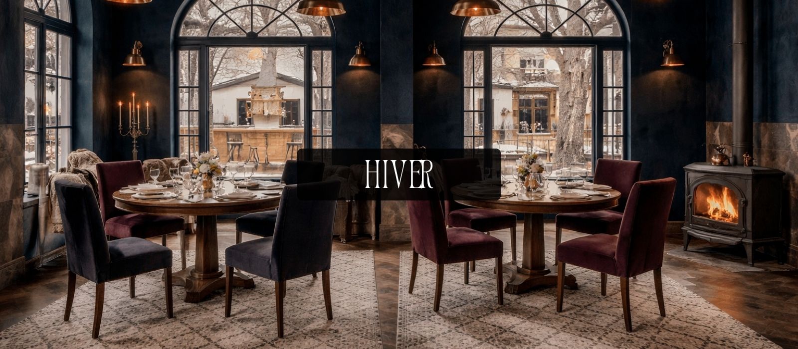 Espace privatisé du restaurant La Cour à Paris 11, ambiance hivernale cosy et élégante