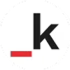 Black lowercase letter k with a small red horizontal line below the left side on a white circular background.