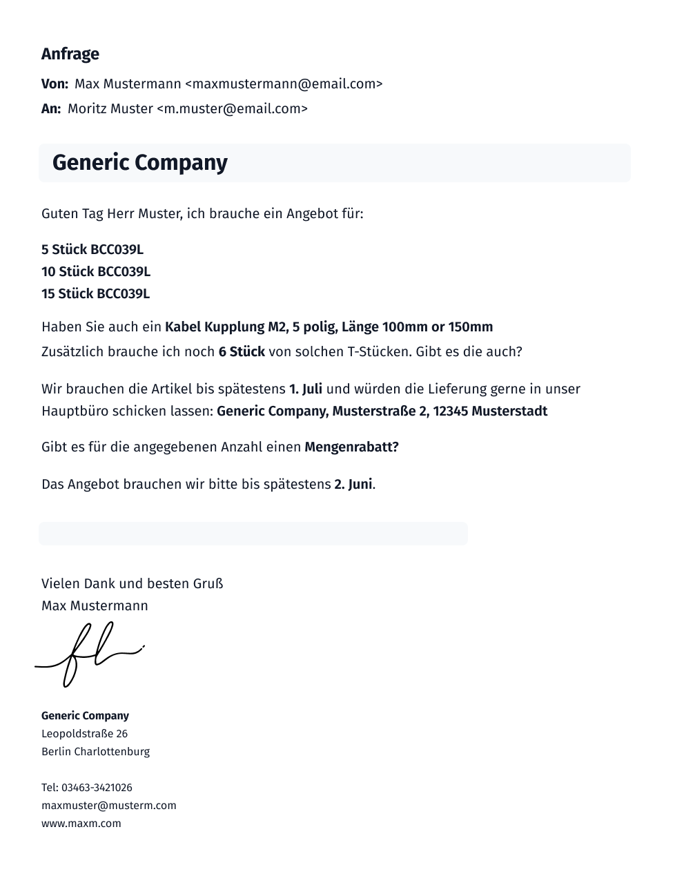 Muster-Anfrage