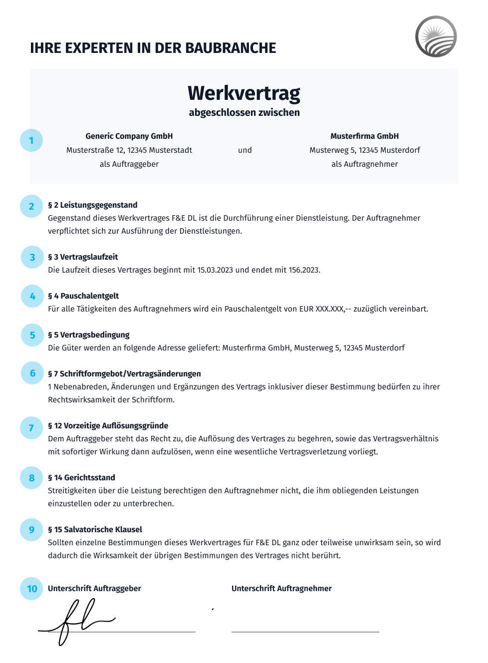 Muster-Vertrag