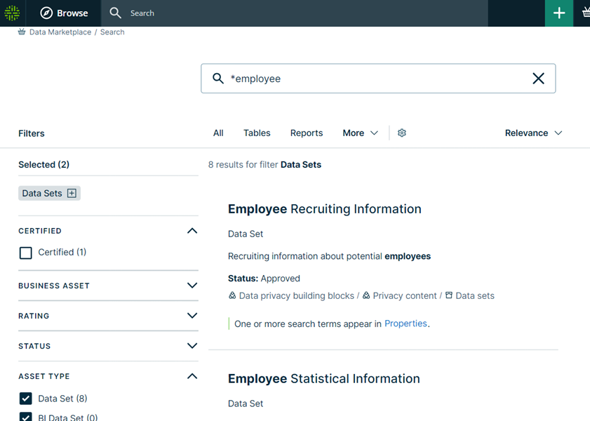 Searching in the Collibra Data Marketplace