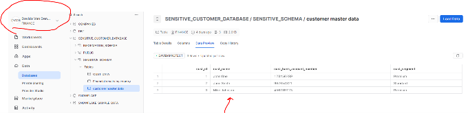 the data field cust_name unhashed and can fully access other sensitive data
