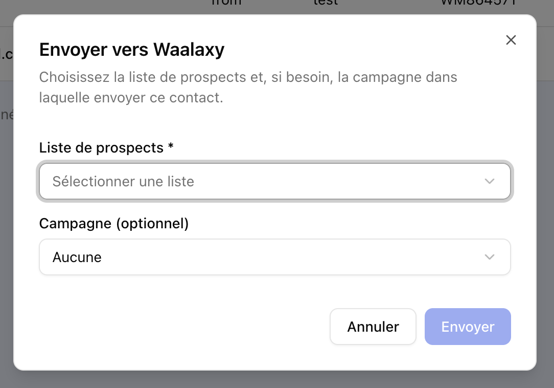 Aperçu 2 de l'intégration Waalaxy