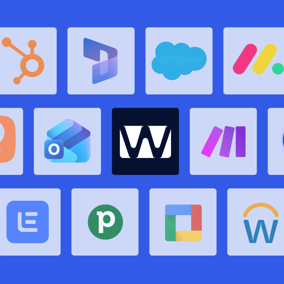 Logos des CRM et outils compatibles avec WEMET : HubSpot, Salesforce, Microsoft…
