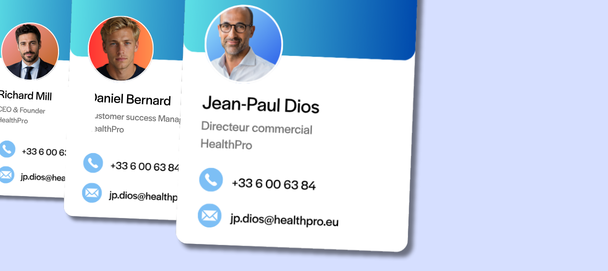 Cartes de visite numériques de plusieurs collaborateurs créées à partir d’un même modèle