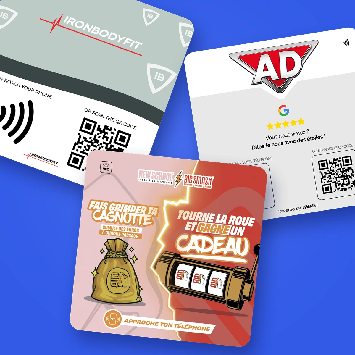 Plaques NFC WEMET personnalisées pour différentes enseignes