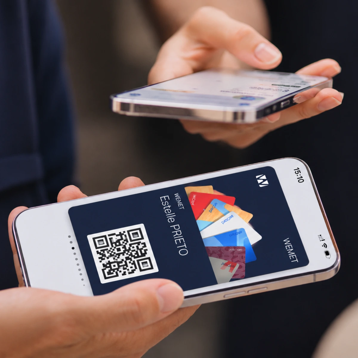 Partage d’une carte de visite WEMET depuis le Wallet d’un smartphone grâce au QR Code