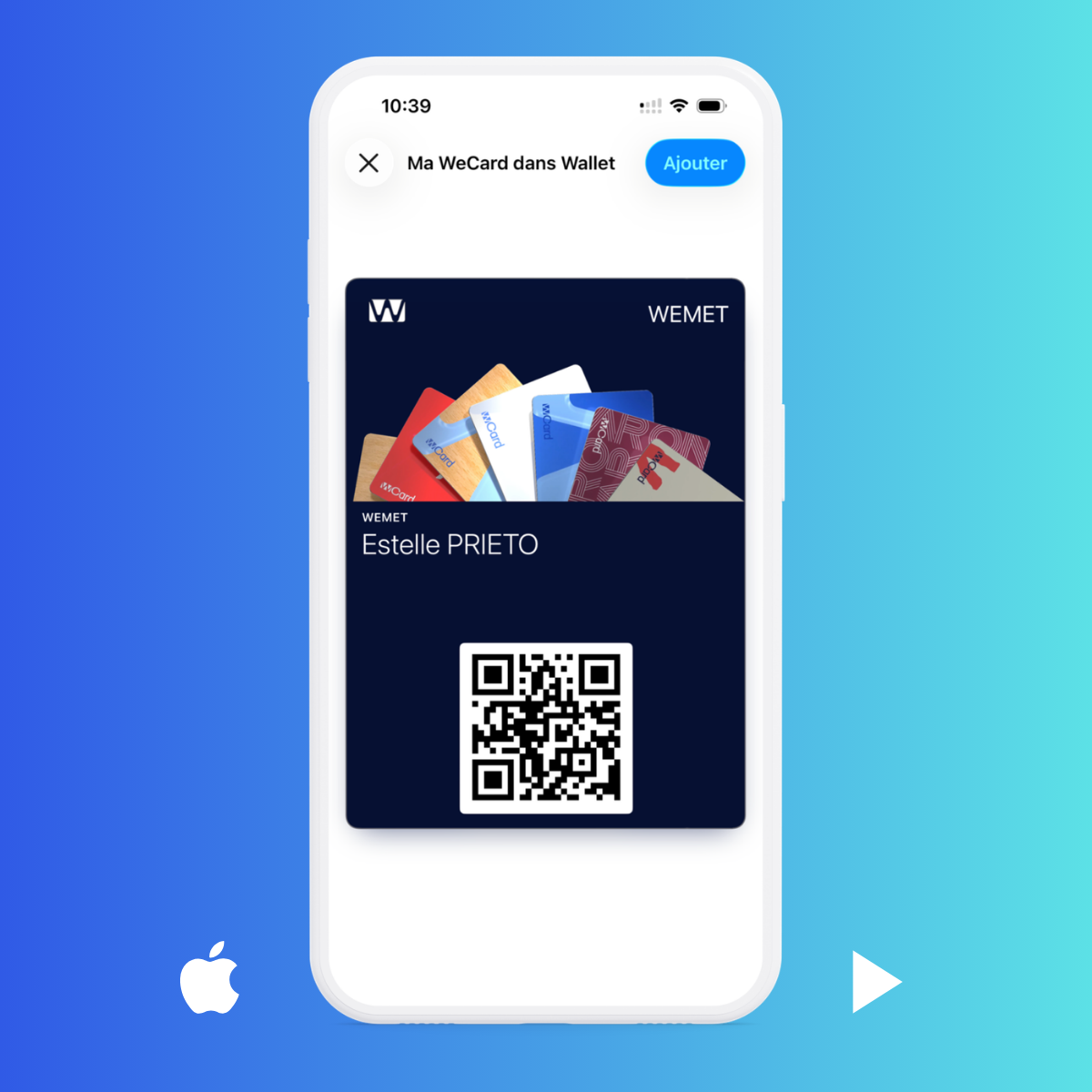 Étape 3 : carte de visite WEMET enregistrée dans Apple Wallet avec son QR Code
