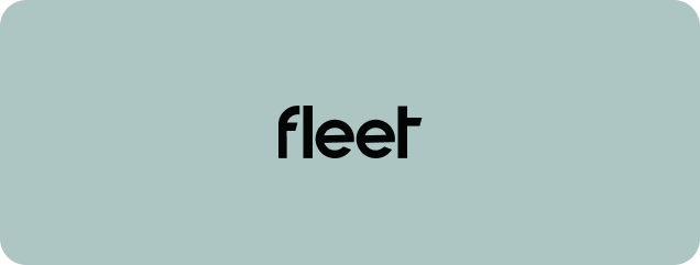 The word 'fleet' in black lowercase letters on a light muted blue-gray rounded rectangle background.