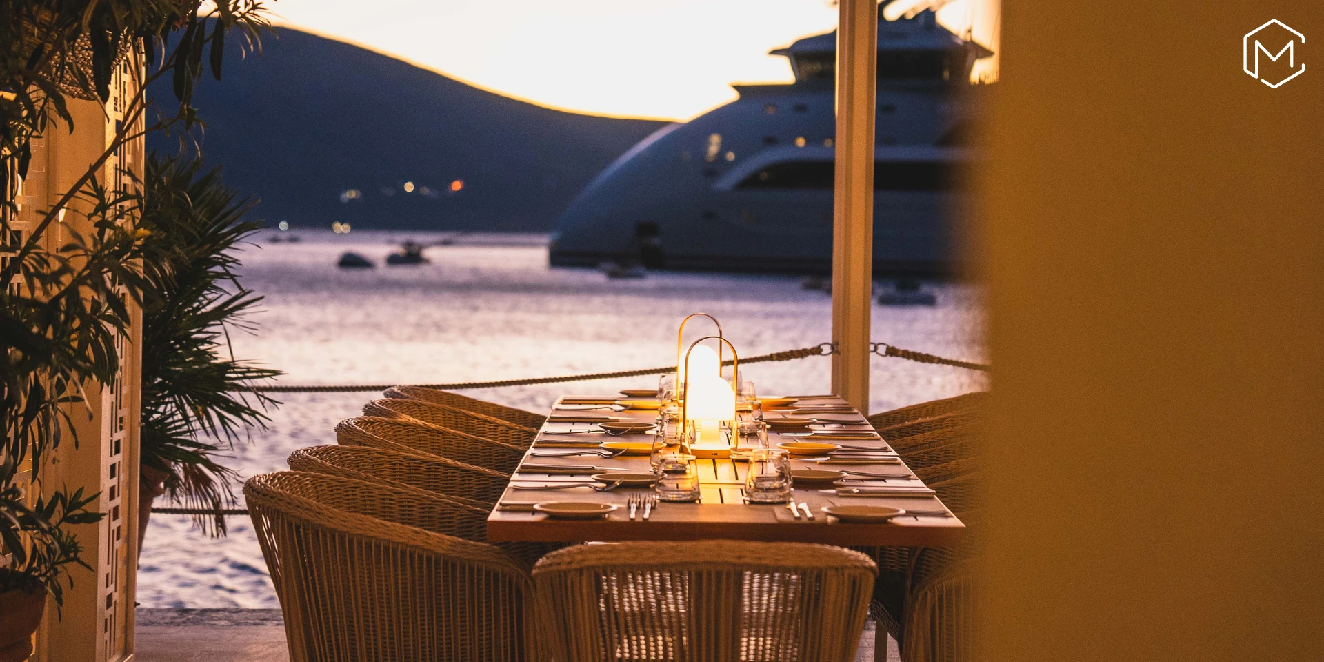 Dinner setup at Forza Porto, Porto Montenegro marina — Coca Cola Belgium annual event Montenegro