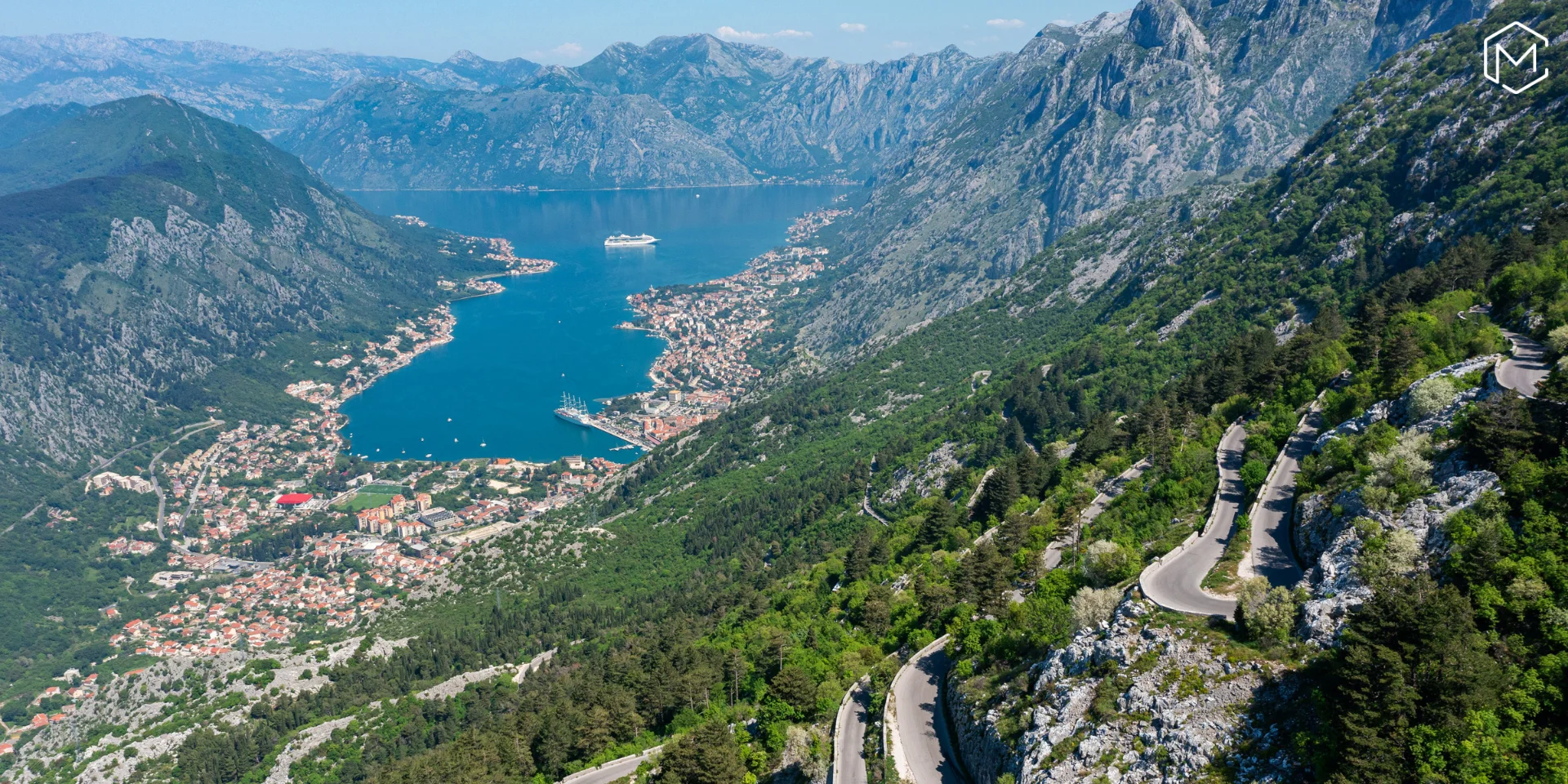 Aerial view of Boka Bay — a trusted, professionally managed MICE destination in Montenegro