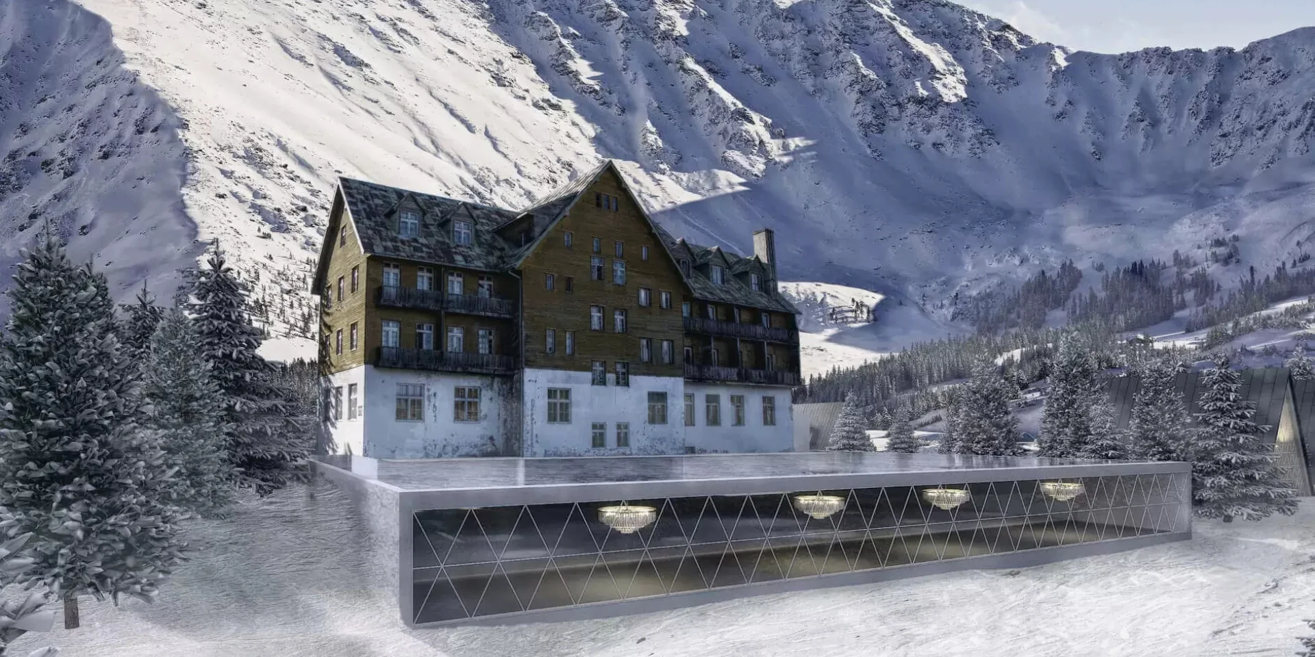 Architectural render of the proposed Janu Durmitor mountain resort in Žabljak