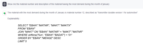 Interface utilisateur d'application pour interagir avec une base de données via un chatbot
