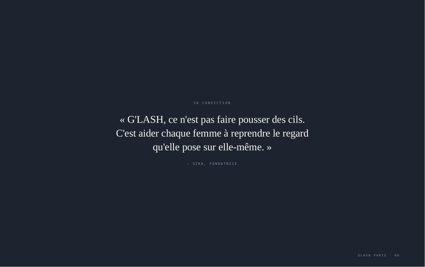 Livre de marque G'LASH, la conviction